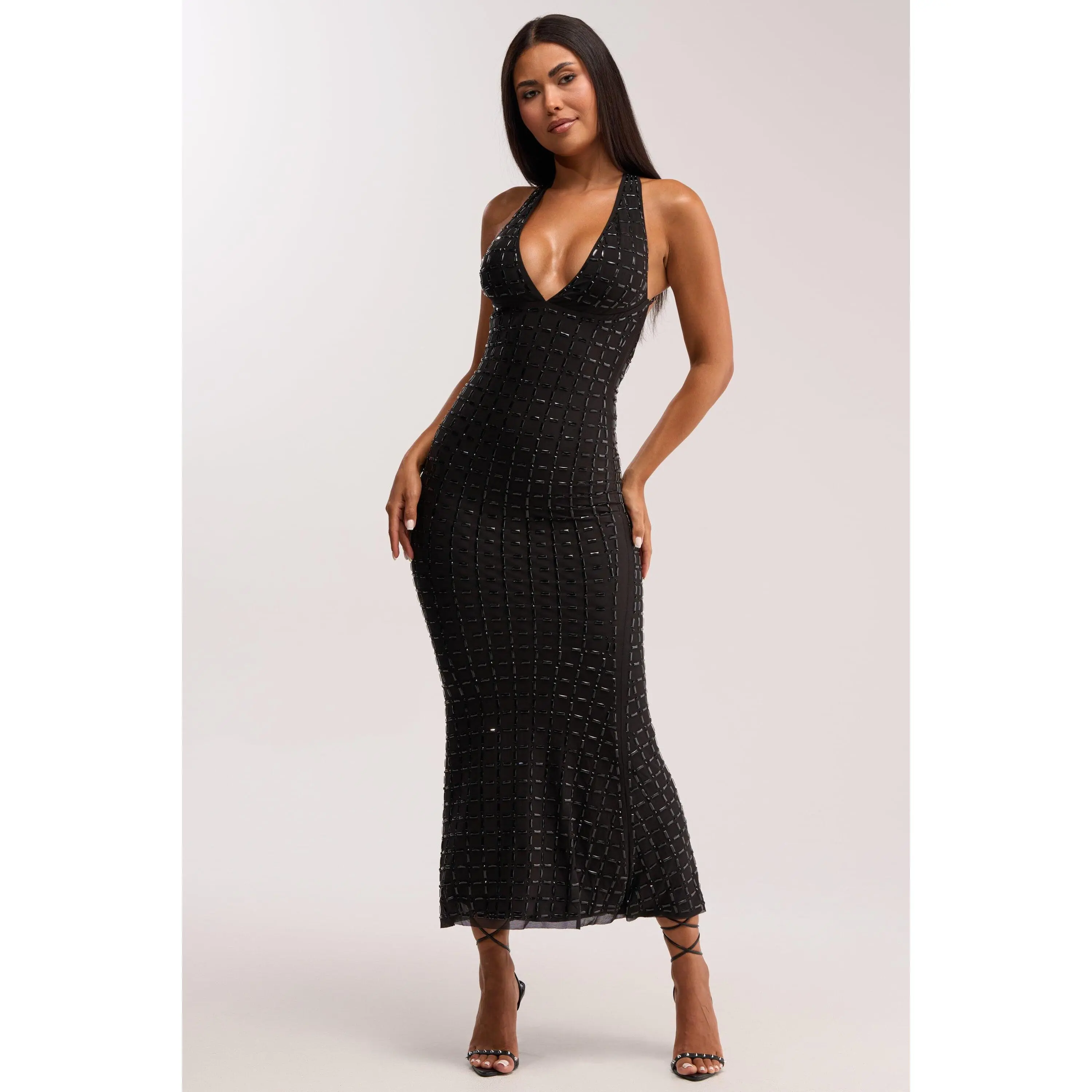 MISTY RHINESTONE MAXI DRESS IN BLACK