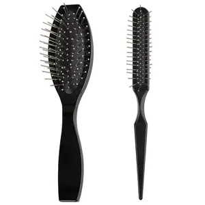 2 PCS Wire Wig Brush, Stainless Steel Synthetic Brush with Ball Tips Brush for Defining and Separating Curls Wigs Natural Hair (Black)