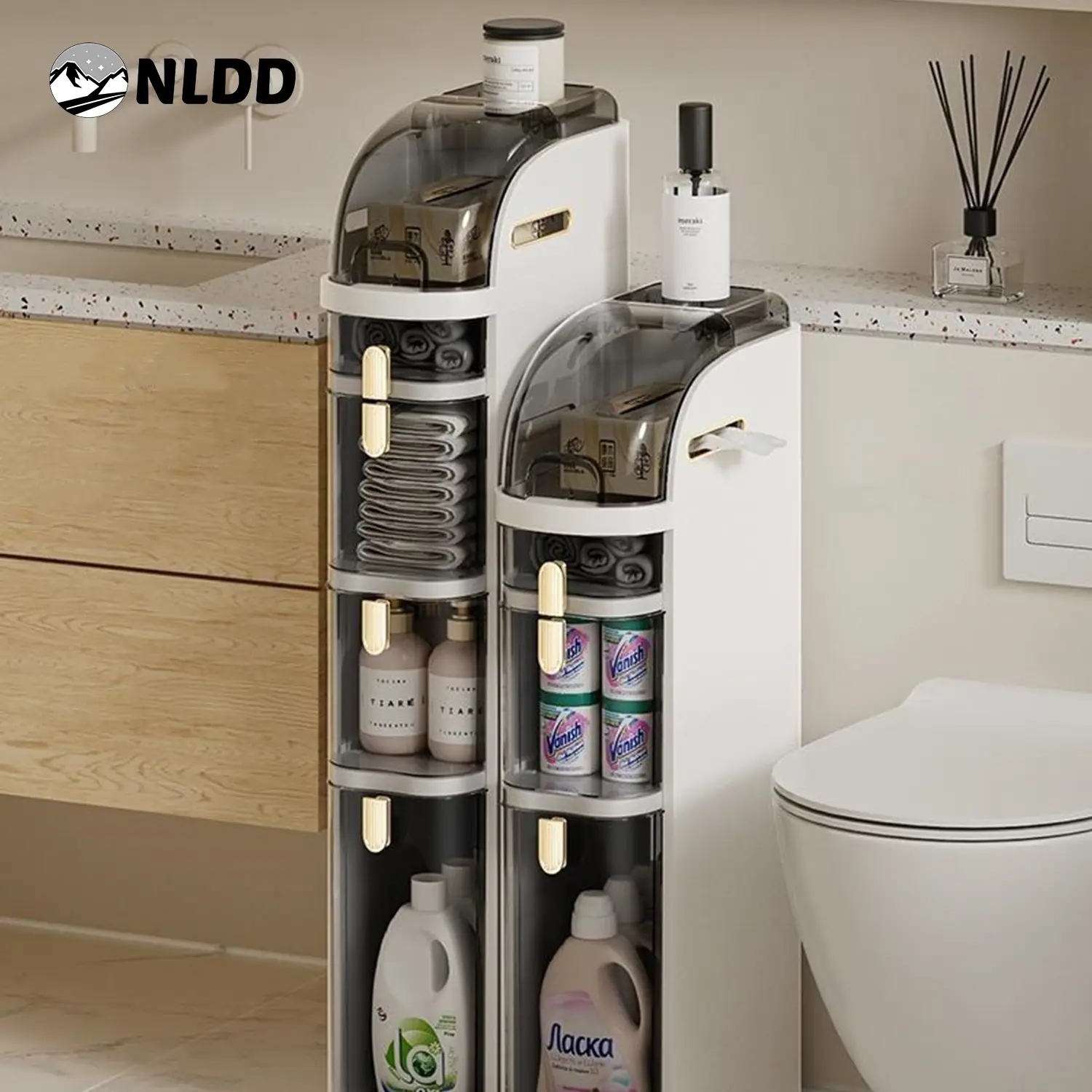 NLDD Slim 4-Tier Rolling Gap Organizer:Narrow Storage with Wheels for Bath, Toilet–Clear Drawers, Waterproof Design, No Installation, Cabinet, Box Roo