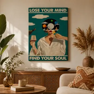 Vintage Mental Health Quote Canvas Wall Art - "Lose Your Mind Find Your Soul" Decorative Graphic, Emotional Motif, Frameless Minimalist, Music-Themed, Stylized Artwork for Bedroom & Aesthetic Room Decor, Decorative Graphic Prints, Emotional Motif Prints