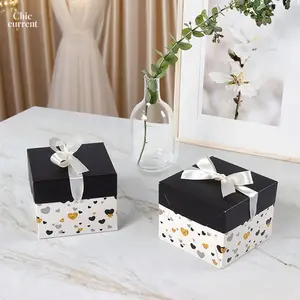 10-pack black and white gift box with lid, elegant party/wedding gift wrapping box, Christmas/birthday party supplies.