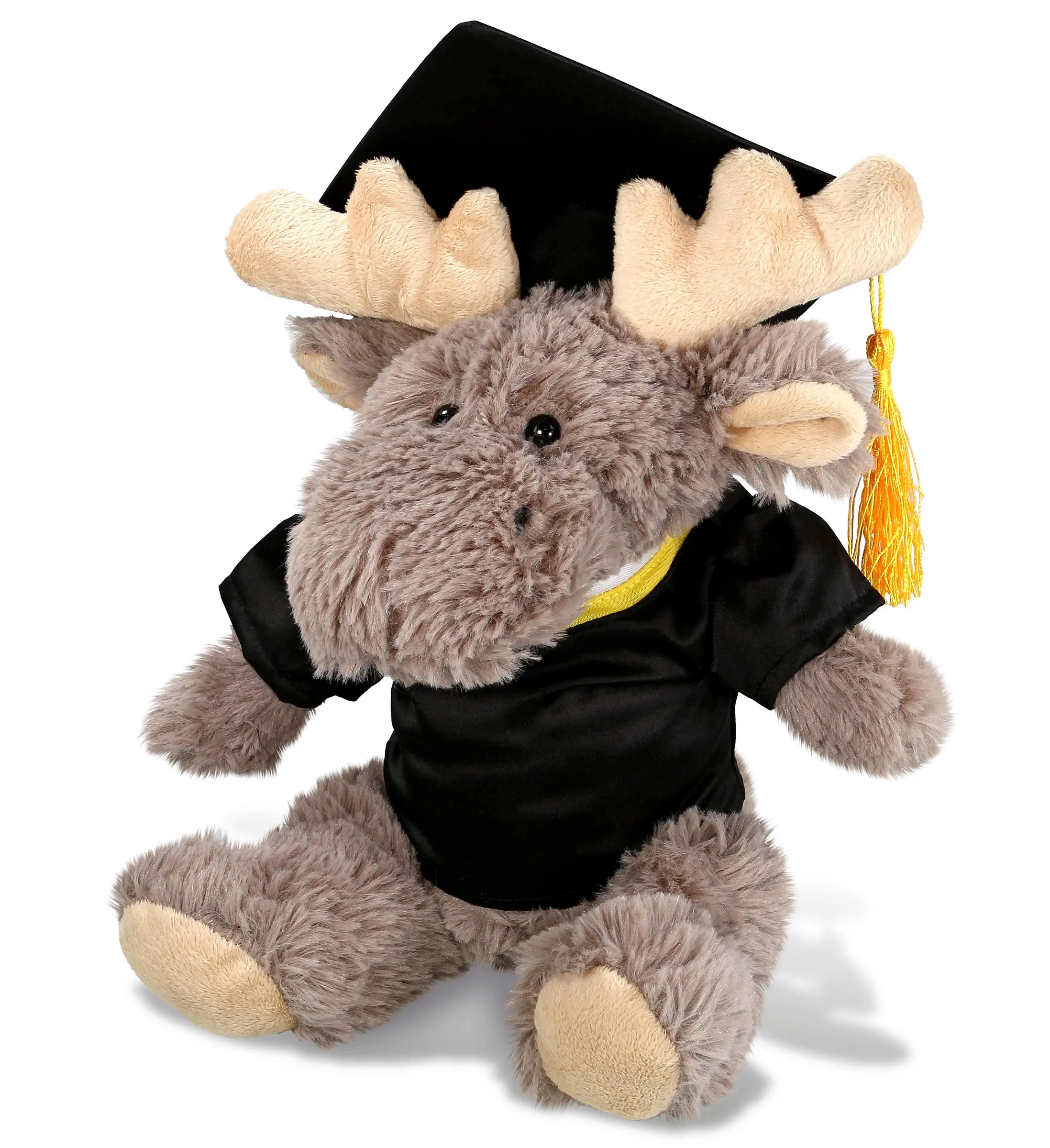 PLUSH GRADUATION - SUPER SOFT PLUSH - SITTING MOOSE WITH GREY HOODED SWEATER