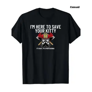 Men's Funny Fireman Rescue T-Shirt - Save Your Kitten Slogan, 220gsm Cotton Retro Firefighter Gift, Casual Streetwear Tee for Training, Running & Everyday Outfits