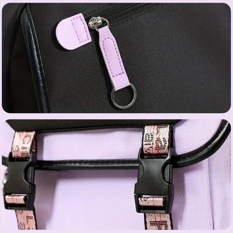 Fashionable Waterproof Ladies Backpack - Large Capacity, Purple And Black Design With Pink Embellishment, Suitable For School, Travel And Work Purposes, Durable Polyester, Casual Everyday Backpack | Cute Charm Accessories | Safety Zipper Cl Fashionable Waterproof Ladies Backpack - Large Capacity, Purple And Black Design With Pink Embellishment, Suitable For School, Travel And Work Purposes, Durable Polyester, Casual Everyday Backpack | Cute Charm Accessories | Safety Zipper Cl
