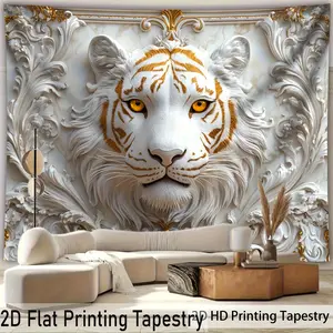 [2D graphic printing] 1 piece - oversized pure white tiger tapestry landscape photo high definition digital printing polyester tapestry, living room bedroom party decoration - free hanging clip wall decoration