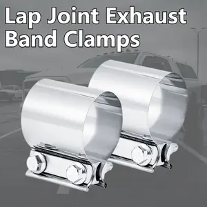 304 Stainless Steel Butt Joint Clamp with Fasteners - Exhaust Hood, Pipe, and Sleeve Fastener.Suitable for motorcycle and automotive exhaust systems, pipe connections, repairs, and replacements.(Pack of 2)