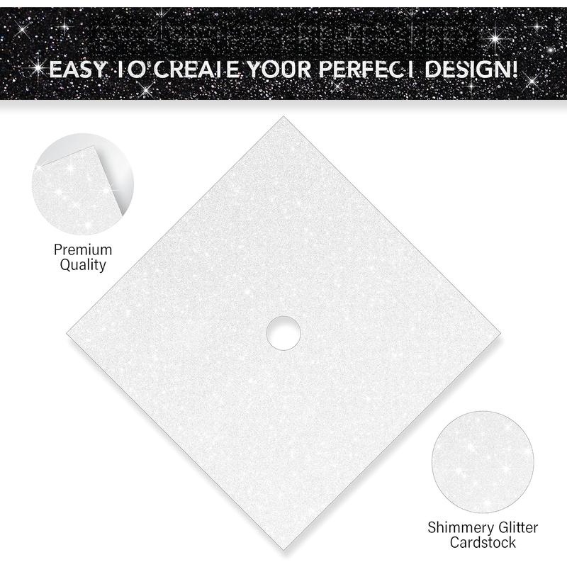 Glitter Heavyweight  Construction Paper for Grad Caps, 5 Sheets, DIY Grad Cap Decorations (White)