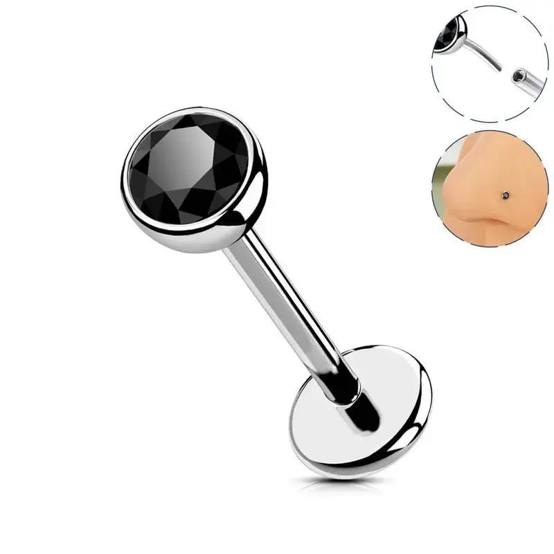 16G Push-In Flat Back Piercing Jewelry | Clear CZ & Opal Stud for Nose, Helix, Cartilage, Medusa & Lip septum medical-grade titanium steel Gold Filled Surgical chic body stainless body jewelry copper wire non-piercing fake eyebrow Colorful Handmade Africa