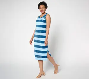 Isaac Mizrahi Live! Petite Sequin Stripe Sweater Maxi Dress