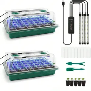 Set Of 2 Seed Starter Tray Kits, Featuring High-Domed Seed Germination Kit With 80 Cells, 4 LED Grow Lights, Smart Timer With 3 Modes, Suitable For Seed Germination In Home Gardening And Indoor Greenhouse