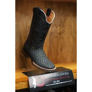 LA HERRADURA/ELLIUT EMBROIDERED GREY-BLACK BOOT SQ. TOE