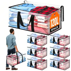 40/90/120L Extra Large Heavy Duty Moving Bags, Clear Storage Bins with Lids, Reinforced Handles & Heavy-Duty Zippers Moving Boxes Storage Bags Totes for Clothes Packing, Dorms, College Supplies, Moving Essential
