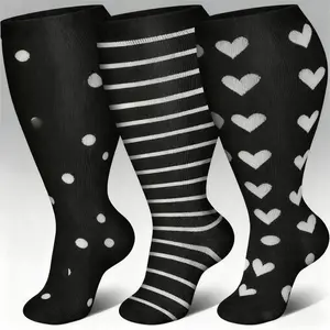 3 Pairs Plus Size Compression Socks for Women & Men, Extra Wide Calf, 20-30mmHg Support for Running, Cycling, Climbing, Dancing, and Daily Use