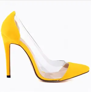 New Arrival Soft Leather Shallow Women Pumps Sexy Side Transparent PU Pointed Toe High Heels Shoes Fashion Women'S Wedding Shoes LOSLANDIFEN