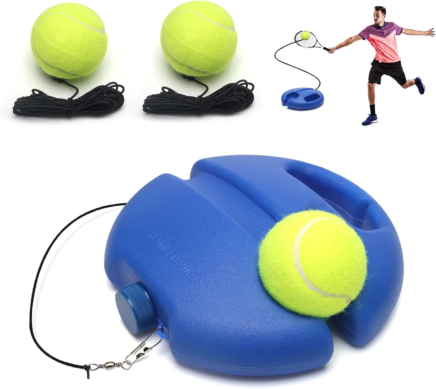 Wiwaplex Tennis Trainer Rebound Ball with String Solo Tennis Training Kit Portable Practice Rebounder Equipment Training Tools with Long Elastic Ropes for...