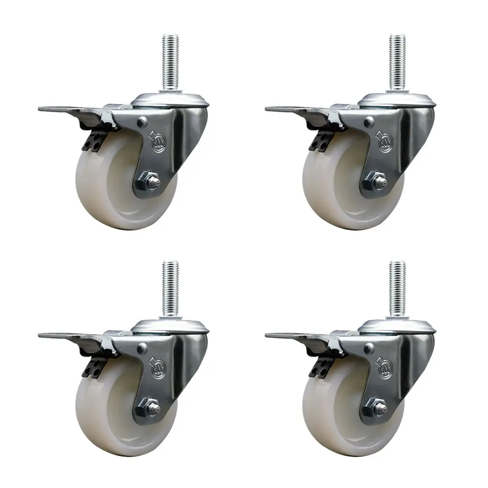 Service Caster SCC-TSTTL20S414-NYS-58212-4 Nylon Swivel Threaded Stem Casters (Set of 4), Series #20, 4x1.25 in., Chemical Resist., Low Rolling R., 0.63 in. Stems, Total Lock Brakes, Maintenance Free for Material Handling Carts, Equipment & Shop Projects