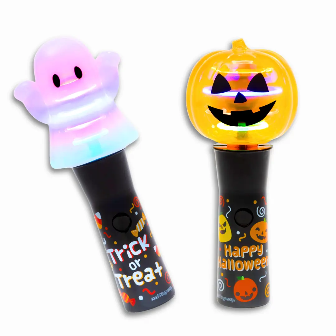Light Up Jumbo Spinner Wands for Kids - Halloween LED Spinners with Ghost & Pumpkin Designs - Colorful Light Effects - Trick-or-Treat - Ages 3+