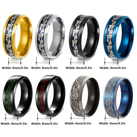 Classic 8mm Black Tungsten Wedding Celtic Dragon For Men Fashion Stainless Steel Red Carbon Fiber Ring Band
