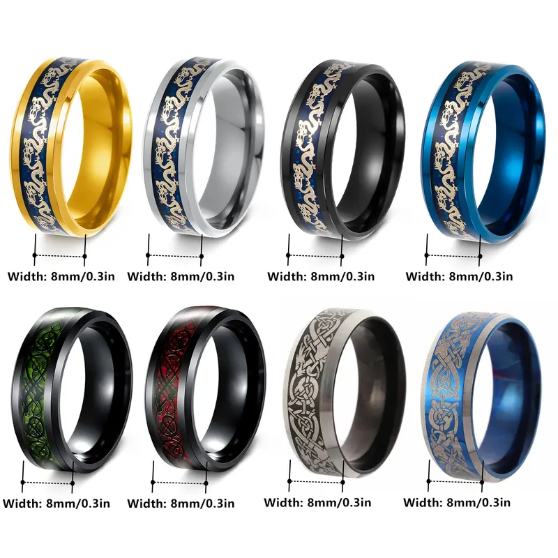 Classic 8mm Black Tungsten Wedding Celtic Dragon For Men Fashion Stainless Steel Red Carbon Fiber Ring Band