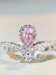 Pure Silver Water Drop High Carbon Diamond Ring, Luxurious Diamond Rings, Simple Japanese Korean Pear Shape Ring