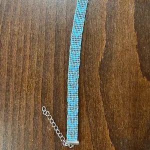 Blue and Gray Native Arrow Pattern Bracelet with Chain Detailing