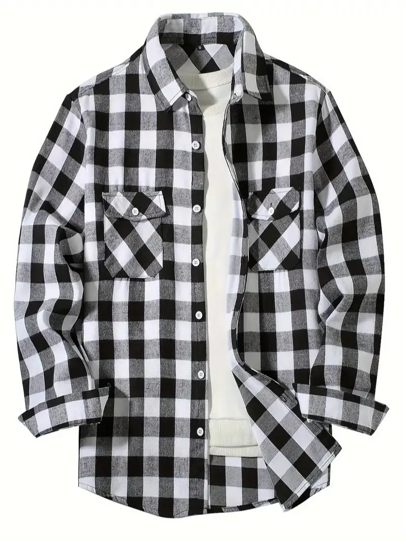 2026 New York Fashion men's long-sleeved plaid casual shirt for spring/autumn, international trade Menswear Tops