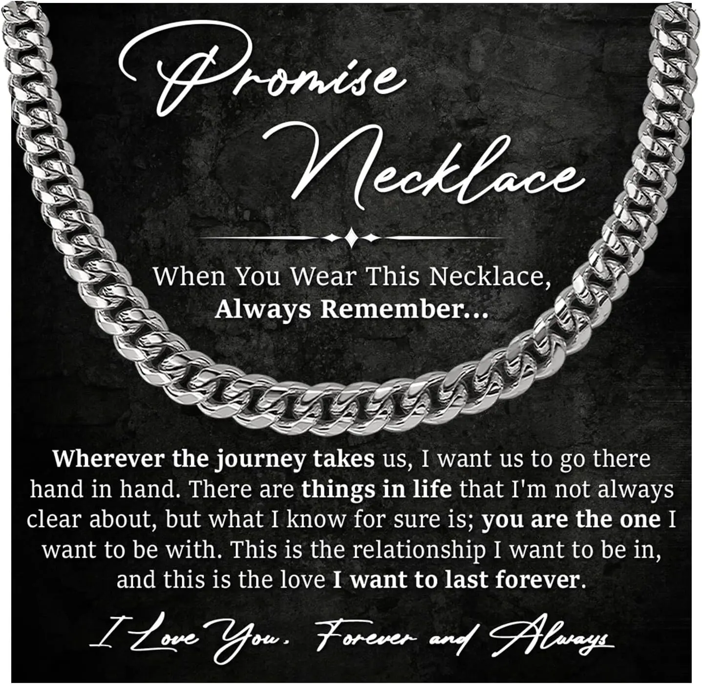Promise Necklace For Him & Husband, Cuban Link Chain For Men Necklace- Birthday Gift With Message Card
