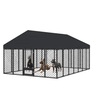 【2 packages Delivery】Heavy Duty Outdoor Dog Kennel with Secure Double Locks and Waterproof & UV Resistant Roof Cover,All Weather Resistant Anti-Rust Metal Enclosure for Large Dogs