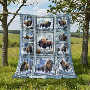 Rugged Bison Collage Blanket, Wild Spirit Themed Textile Throw for Cabin Decor soft elastic breathable blankets cooling blankets