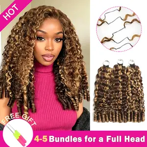 【New Color】Asakiss P4/27 Honey Blonde Crochet Human Hair Burmese Curly Highlight Honey Blonde 99J Burgundy T1B/30 Ombre Brown Crochet Hair for Miracle Knots Pre-Separated 50g/Pack 40 Strands/Pack 4-5 Packs for Full Head Protective Hairstyles