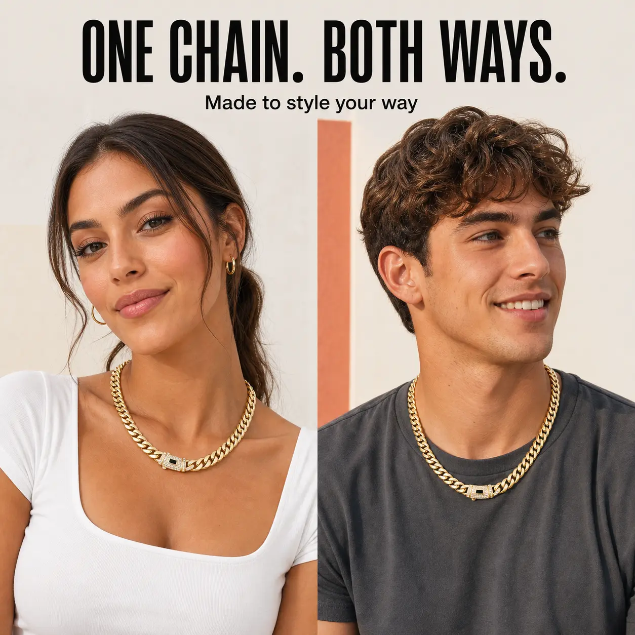 Miami Cuban Link Chain Necklace for Men and Women, 14K Gold-Plated Stainless Steel with Iced Box Clasp