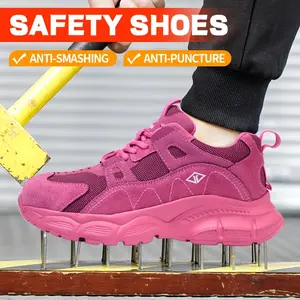 Breathable knitted safety shoes for men and women, available in small and large sizes, featuring a smash-resistant steel toe cap and a puncture-resistant, heat-insulating, and spark-resistant rubber sole. Suitable for construction sites, outdoor safety sh
