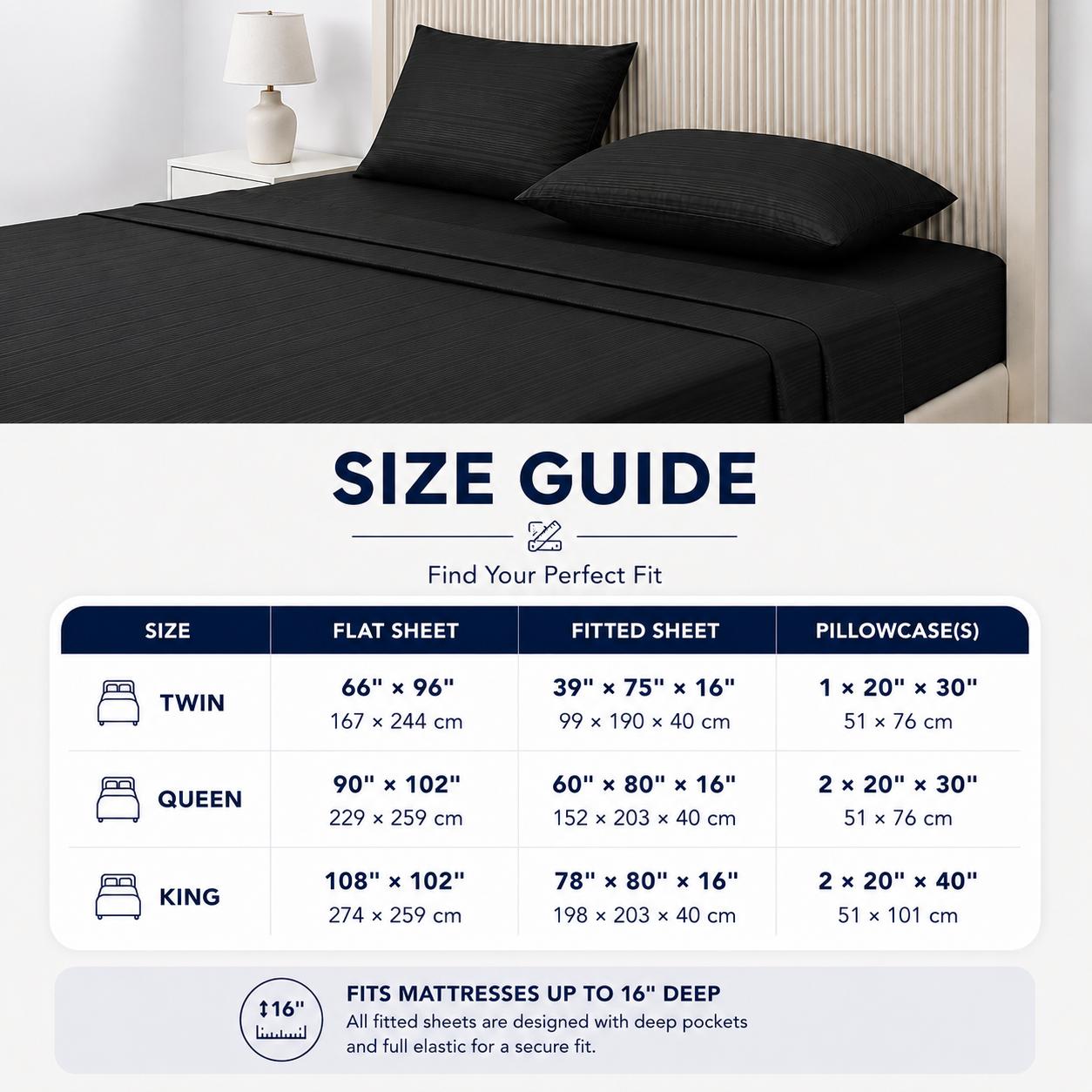 CANSUNCH Luxury Hotel-Style 4-Piece Bed Set - Premium Satin Jacquard Microfiber Bedding, 16'' Deep-Pocket Satin Bed Sheets, Modern Soft Touch Design for 16 in Mattresses