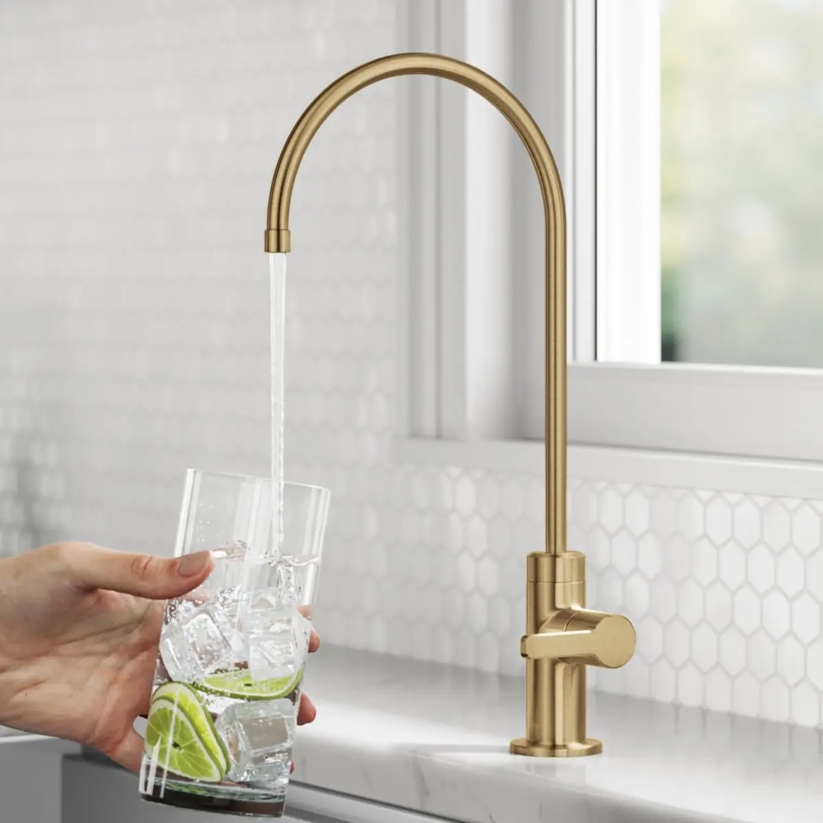 Kraus FF-103BB Oletto Modern Single Handle Drinking Water Faucet - Ceramic Cartridge, Heavy-Duty Construction, High-Quality Components, Lead-Free Brass Water Lines, 2.36 lbs, Bar & Entertainment Area Use, for Filter/Reverse Osmosis Systems, Brushed Brass