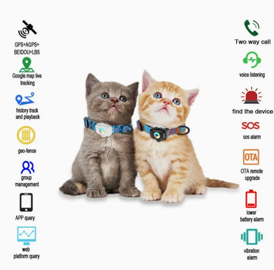 CE FCC Certified Pet GPS Tracker Collar, Anti-Lost Real-Time Positioning Collar for Dogs & Cats, Adjustable Pet Location Tracker