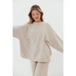 Naomi Striped Oversized Fleece Top in Cream/Grey *Worth Exclusive Print*