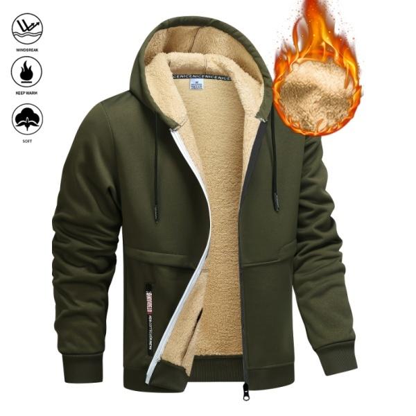 Men's Winter Fleece Hoodie -Thick, warm jacket with adjustable drawstring hood, ribbed cuffs, and zipper front closure; perfect for outdoor hiking, jogging, fishing, gym workouts, or casual wear; fleece lining provides windproof Stylish Long Sleeve Sports