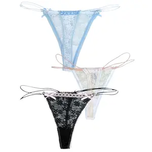 Delicate Lace G-String Trio with Bow Details