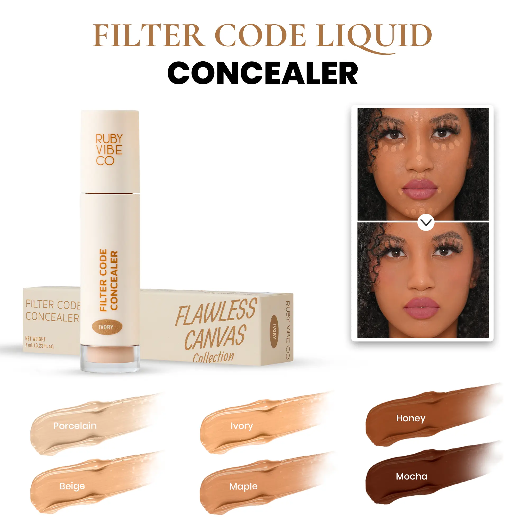RUBY VIBE CO Liquid Concealer, Under Eye Concealer with Buildable Coverage, Lightweight Makeup Concealer, Eye Concealer for Dark Circles, Under Eye Corrector, Smooth Natural Finish