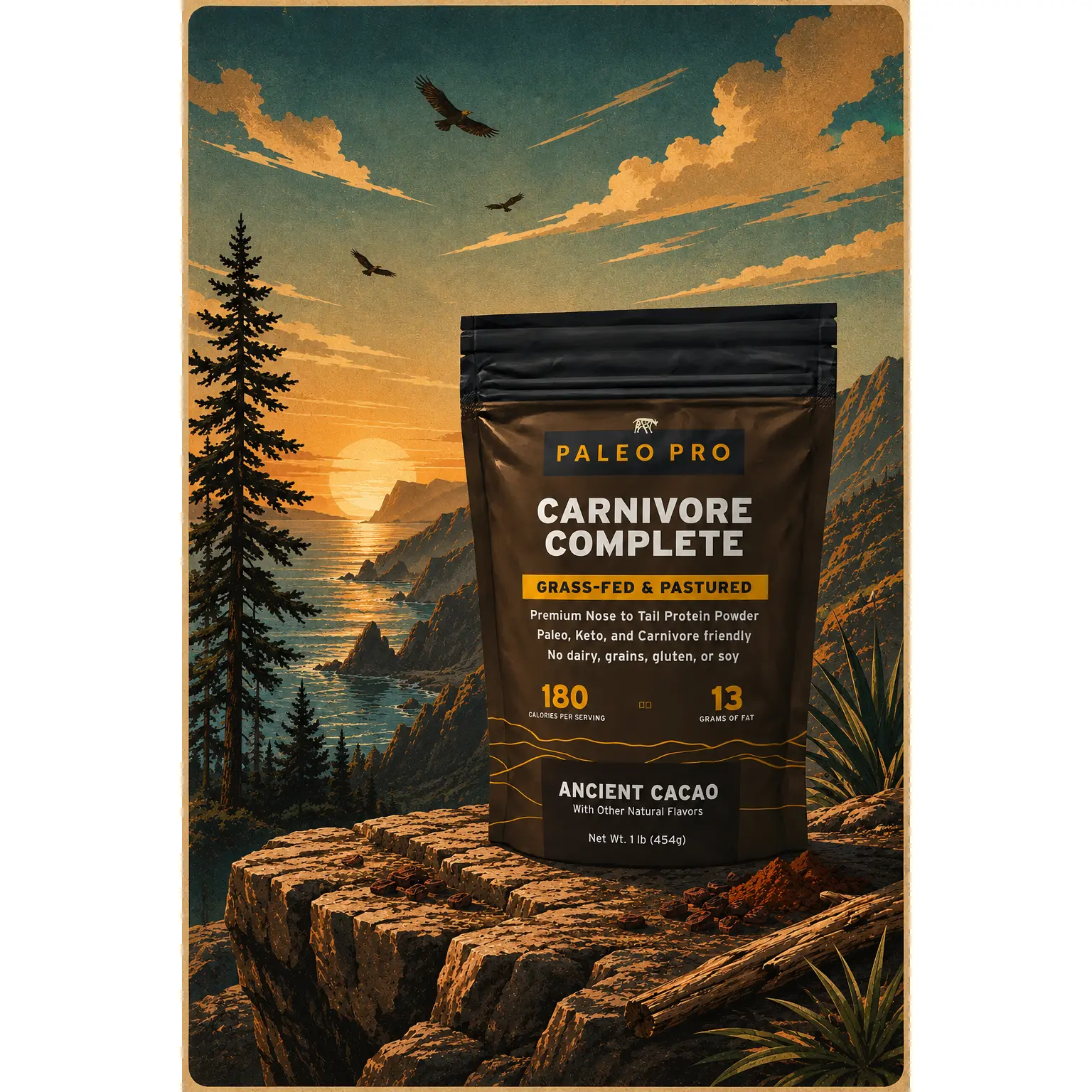 Paleo Pro Carnivore Complete Protein Powder - Grass-Fed & Pastured, Aztec Vanilla, 180 Calories, 13g Fat, Paleo Keto Carnivore Friendly
