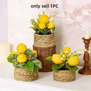 1pc Realistic Lemon Tree, Spring Decorative Fruit Ornament, Mini Pottery Craft, Home Office Desk Wedding Decoration, Artificial Faux Plants Indoor