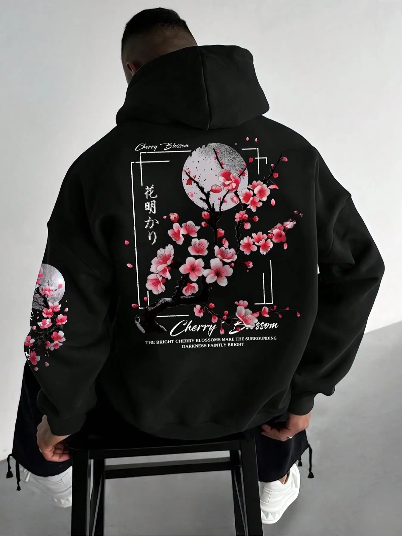 Men's Floral Print Drop Shoulder Long Sleeve Hoodie, Regular Fit Casual Drawstring Pocket Hooded Sweatshirt for Daily Holiday Outdoor Wear, Men Clothes for Fall & Winter