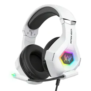 White Gaming Headset, Surround Stereo Gaming Headphones With Noise Cancelling Mic, LED Lights & Soft Memory Earmuffs For Computer Games