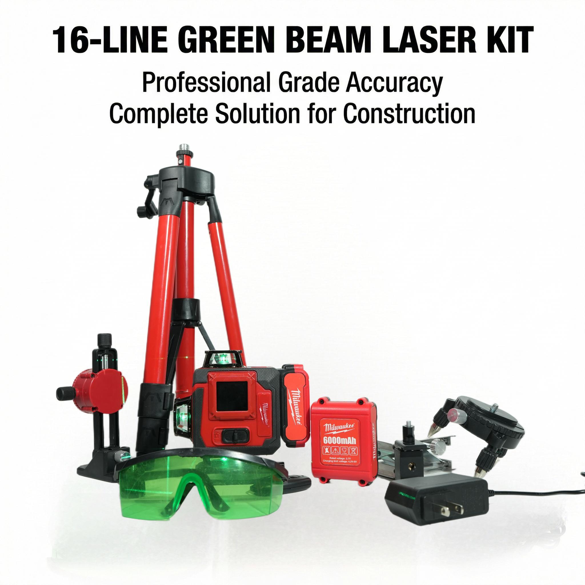 Milwaukee 16 Line Laser Level , Lithium Powered Cross Line  for Wall and Floor Alignment tool kit set Multi-Function Electrician diy great gift workshop use