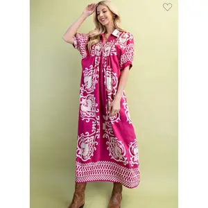 Gigio Print Short puff Sleeve  Midi Dress