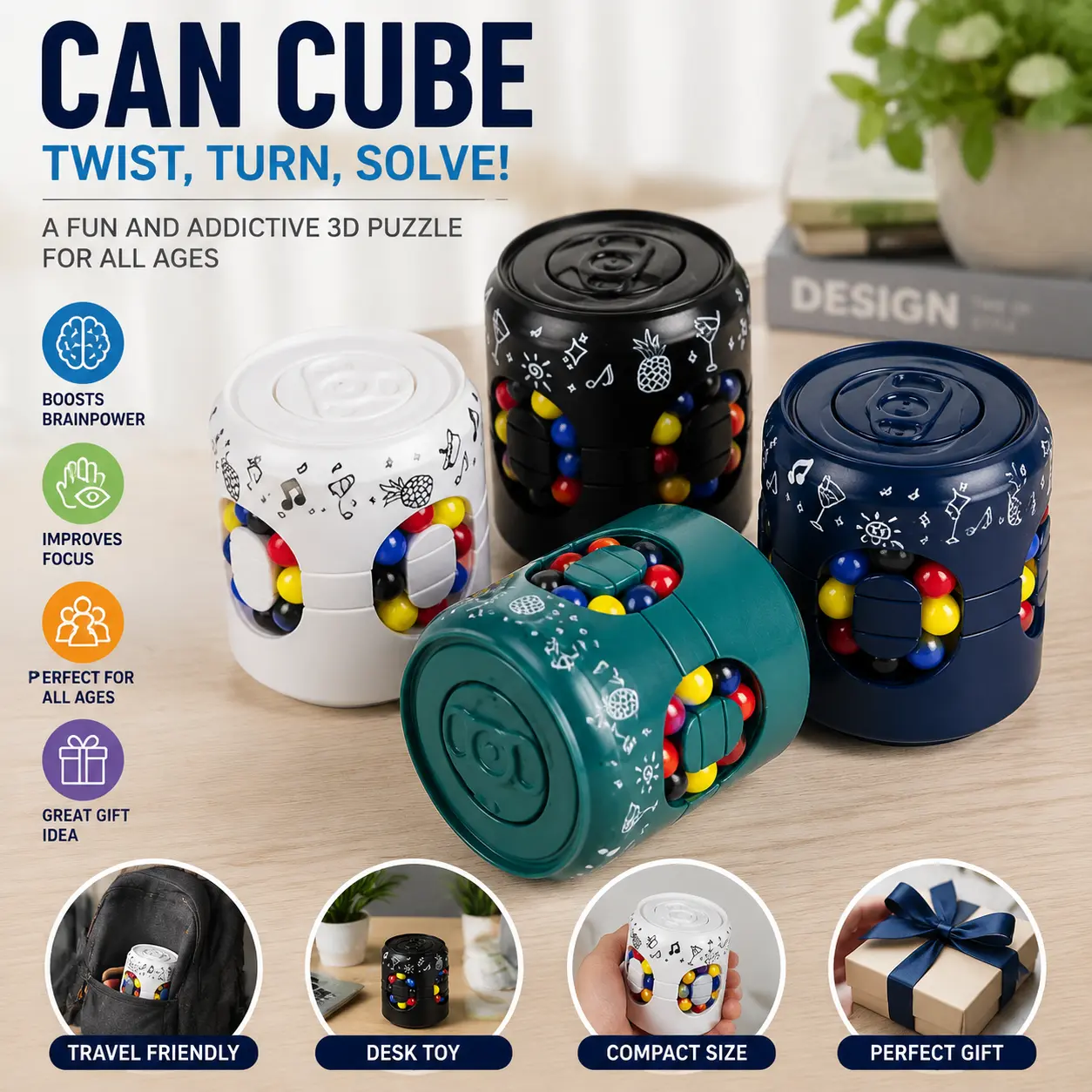 Beat Boredom & Stress!Can-Shaped Rotating Fidget Puzzle for Focus & Relaxation,No More Fidgeting!This Interactive Bean Matching Puzzle Keeps Hands Busy Calmly,Interactive Rotating Fidget Puzzle, Compact Can Design Stress Relief Toy for All Ages