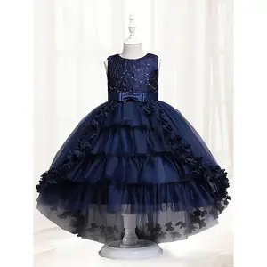 Graceful Sleeveless Girl Dress, Fake Pearl Decorated Bow Front Layer Mesh Puffy Skirt Flower Design Party Prom(Gift)11