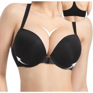 Racerback Push Up Padded Bras for Women Add 2 Cup Front Closure Back Smoothing T Back Plunge Underwire Bra