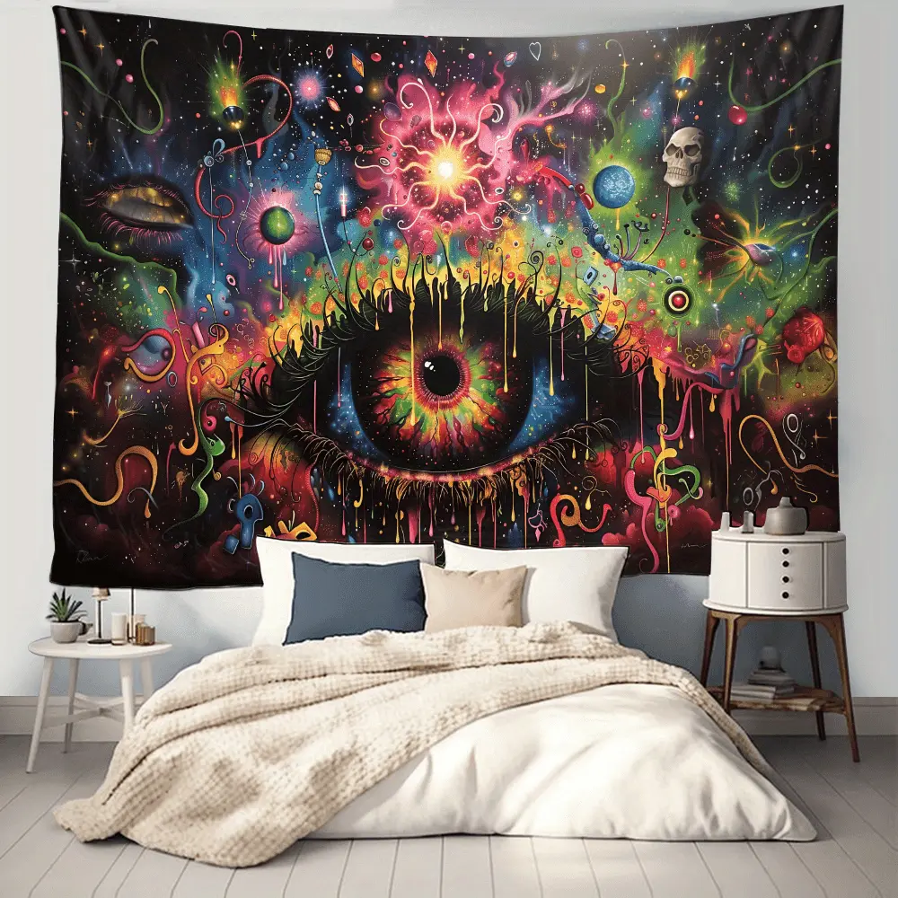Vibrant Contemporary Polyester Wall Tapestry - Colorful Abstract Eye Design, Featherless & Electricity-Free, Perfect for Living Room Decor and Celebration Events, Living Room Artwork |   Abstract Wall Art |   Polyester Fabric, Wall Decor