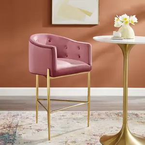 Modway Savour Tufted Performance Velvet Bar Stool in Dusty Rose